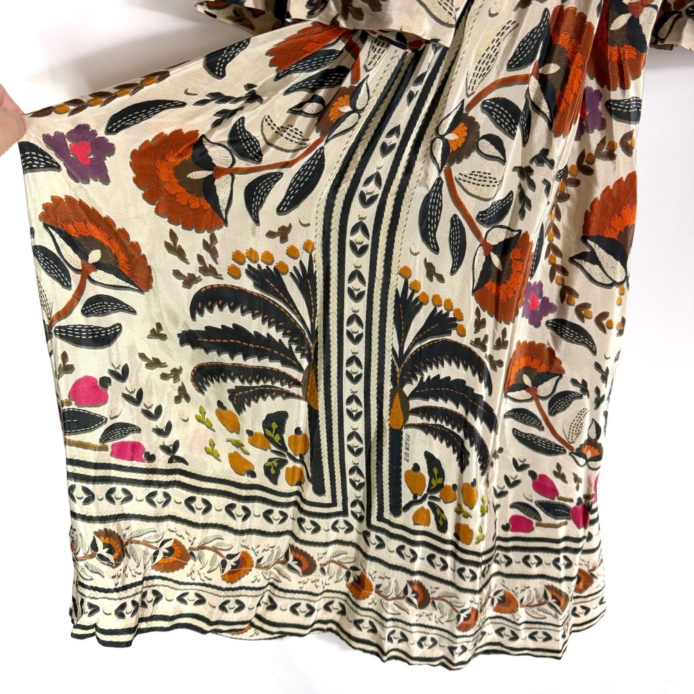 Farm Rio Cutout Embroidered Print Crepe Maxi Dress Black Cream Floral Beaded S - Picture 12 of 13